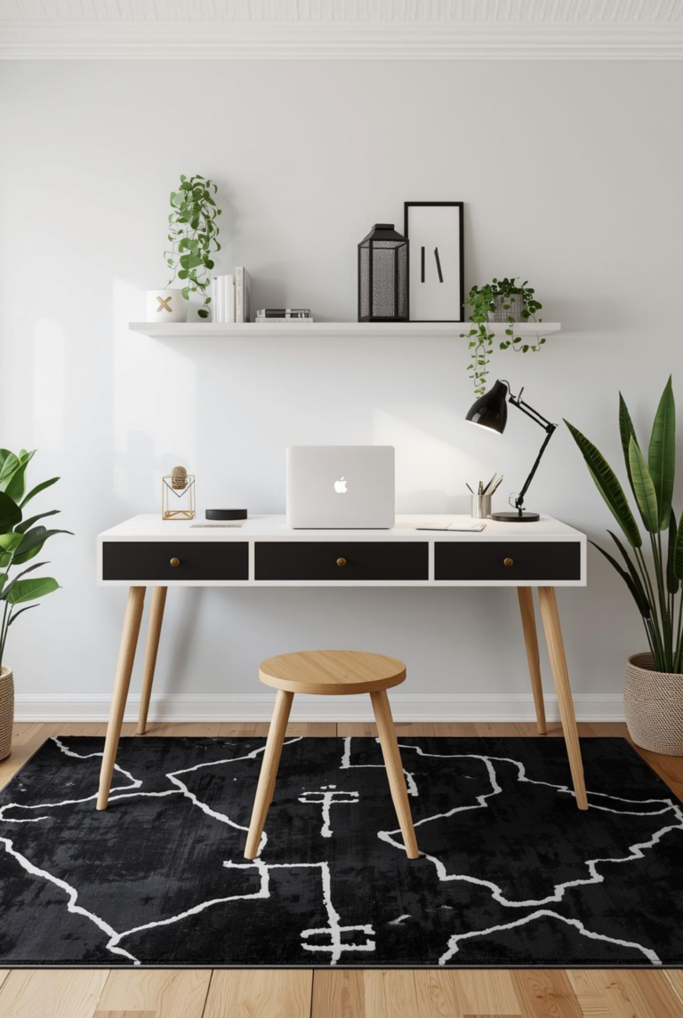 Boho Style Office Ideas with Plants and Wood