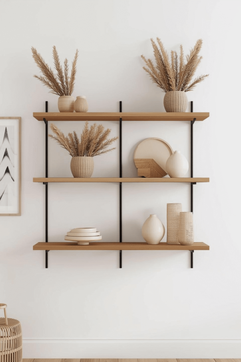 Scandinavian Shelf Decor Ideas with Natural Textures