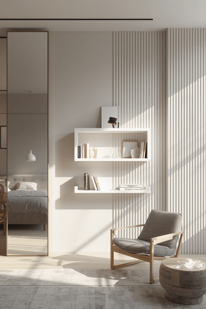 1. Small Bedroom Wall Storage Ideas with Floating Shelves