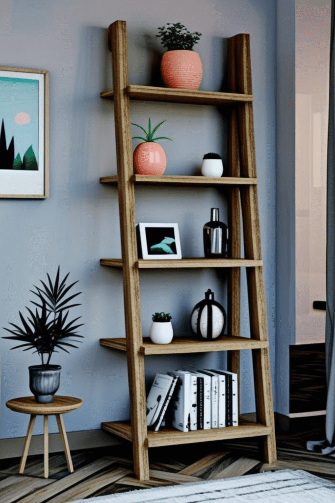 2. Idea Space Saving Corner Ladder Bookshelf Design