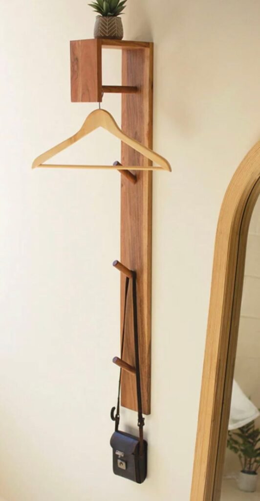 3. Idea Minimalist Wooden Wall Coat Rack with Hooks and Shelf