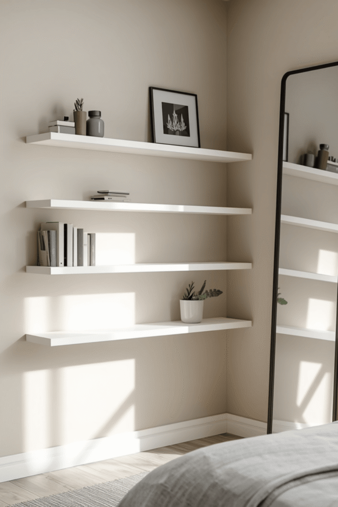 3. Minimalist Bedroom Decor Ideas with Wall Shelves
