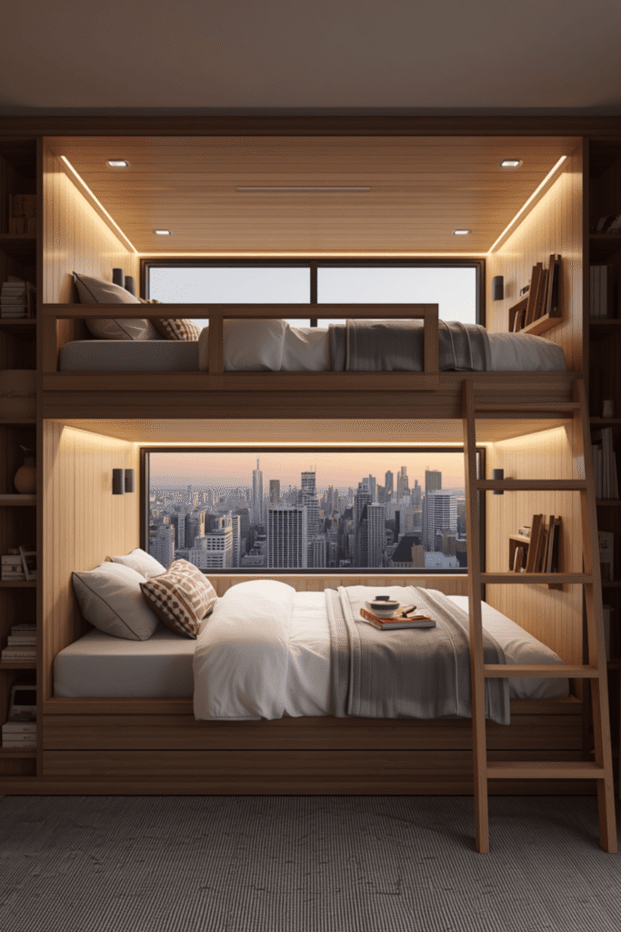 3. Stylish Wooden Loft Bedroom Setup