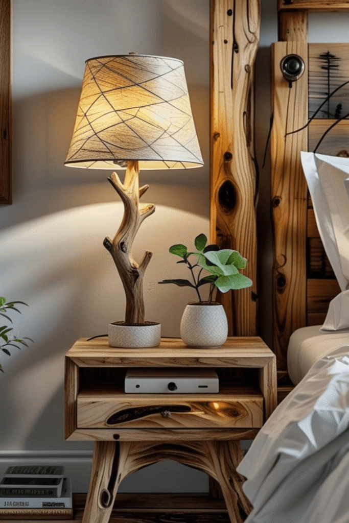 5. Handmade Wooden Lamp with Plant Shelf Design
