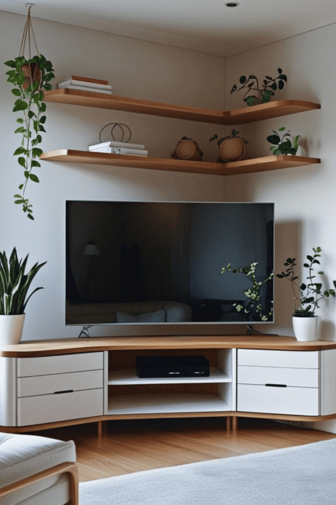 5. Idea Stylish Corner Entertainment Unit for Small Apartments