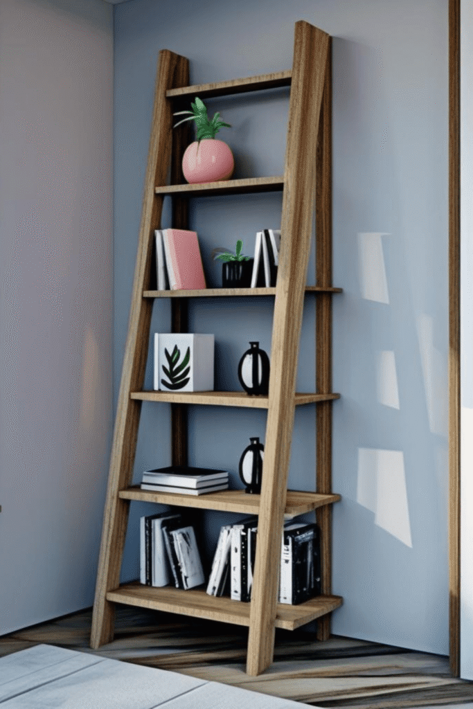 5. Idea Stylish Leaning Bookshelf for Modern Interiors