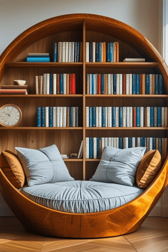 5. Unique Circular Library Chair Bookshelf Design for Book Lovers