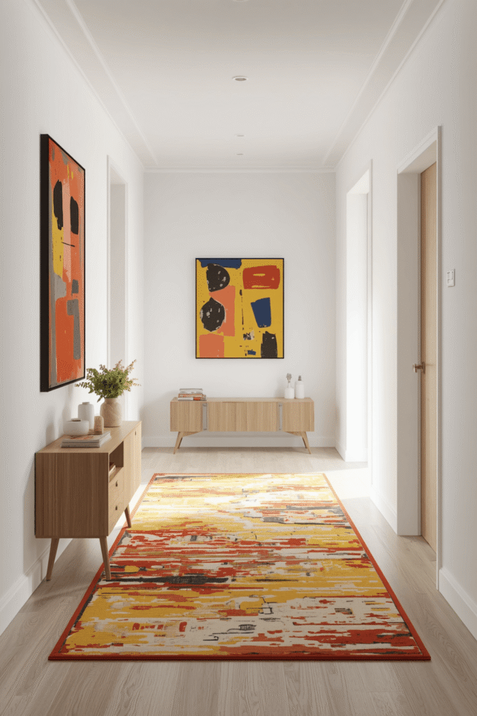 Scandinavian style colorful entryway decor