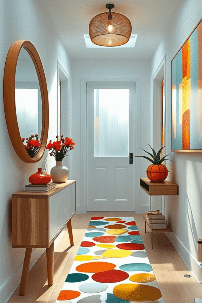 modern entryway decor with plants and warm tones