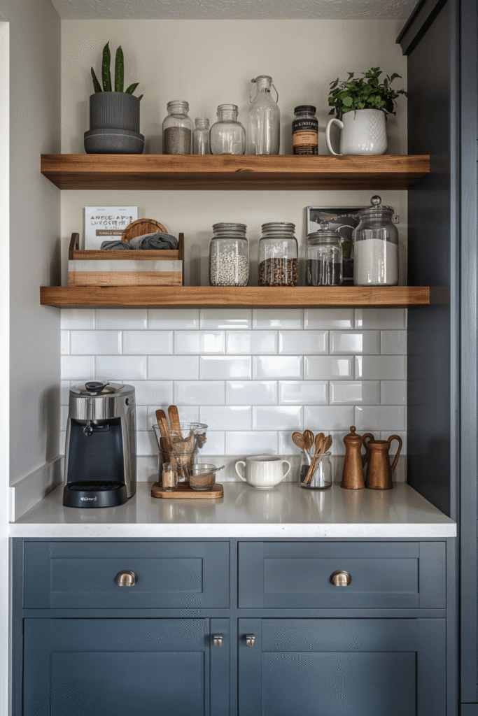 Open Shelves Kitchen Display For Home Coffee Bar