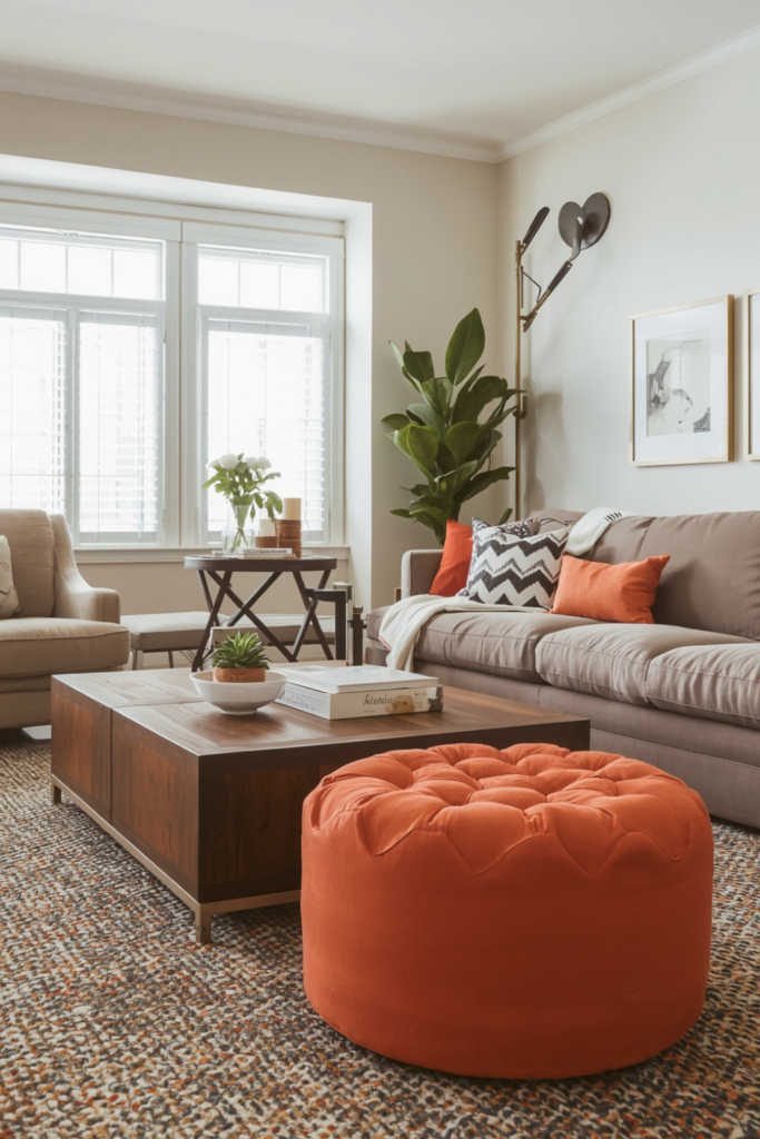 Orange and Brown Poufs for the Living Room