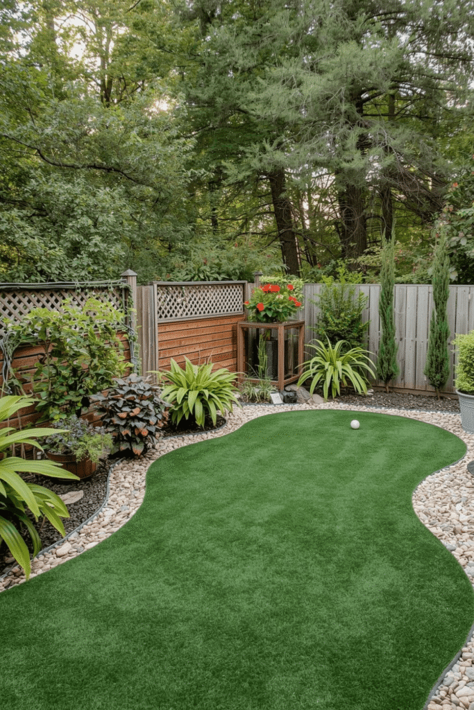 Putting Green Backyard Patio Design Ideas __ Astro Turf Layout