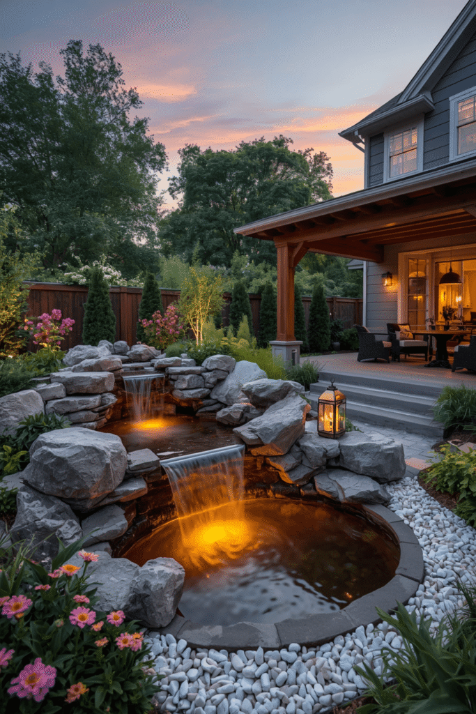 A Backyard Pond With a Planted Bog Area at One Edge