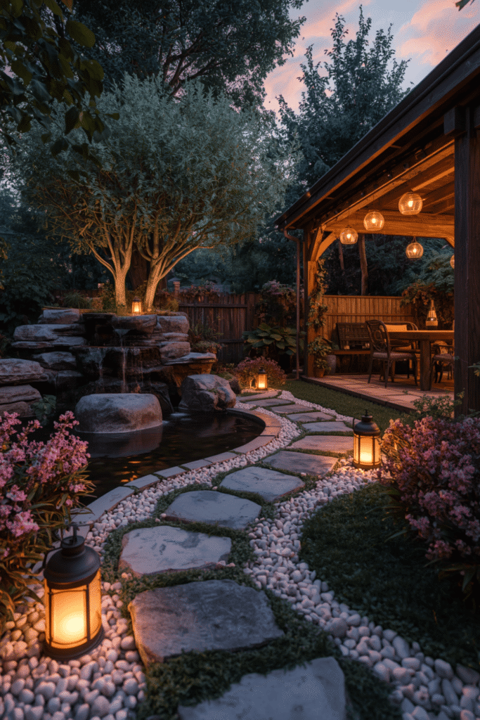 A Curved Garden Bench Around a Tree