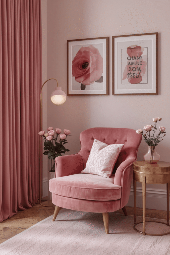 A pink throw blanket draped over the back of a sofa or chair