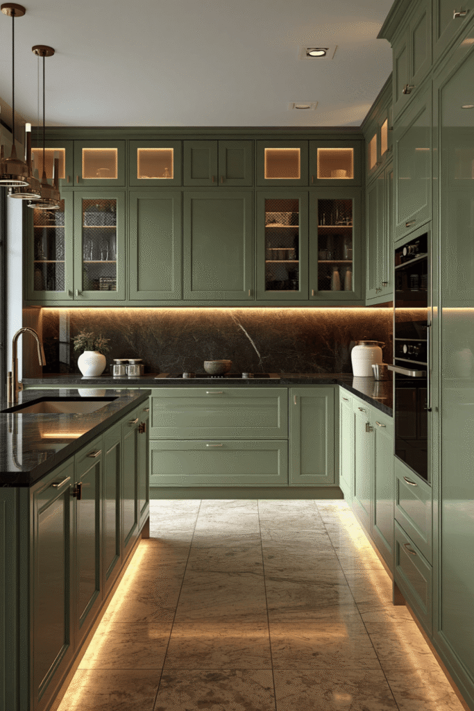 A sage green kitchen with black accents for a bolder, more editorial look