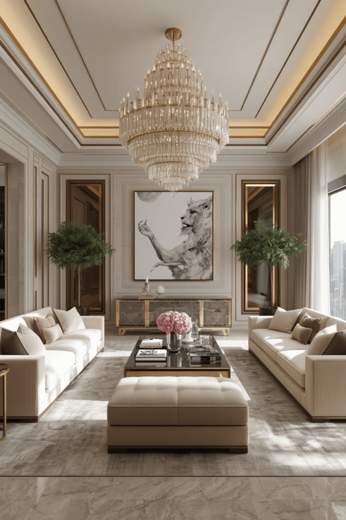 A statement chandelier as the room's anchor
