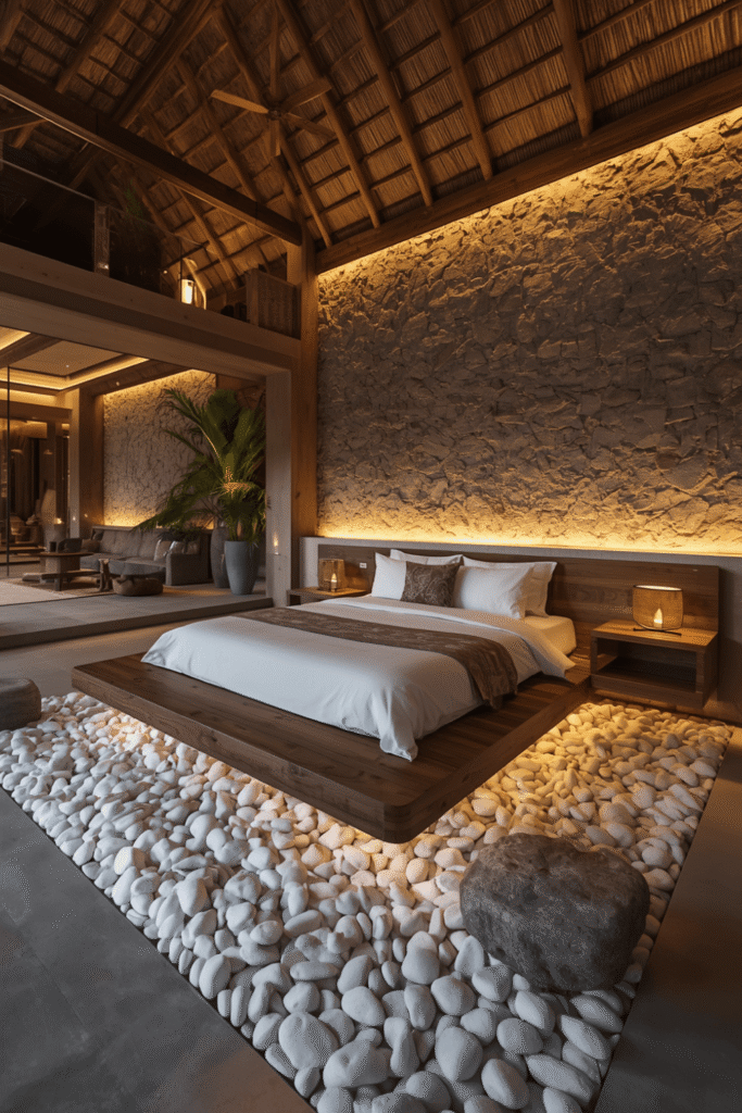 A stone or concrete bedside surface