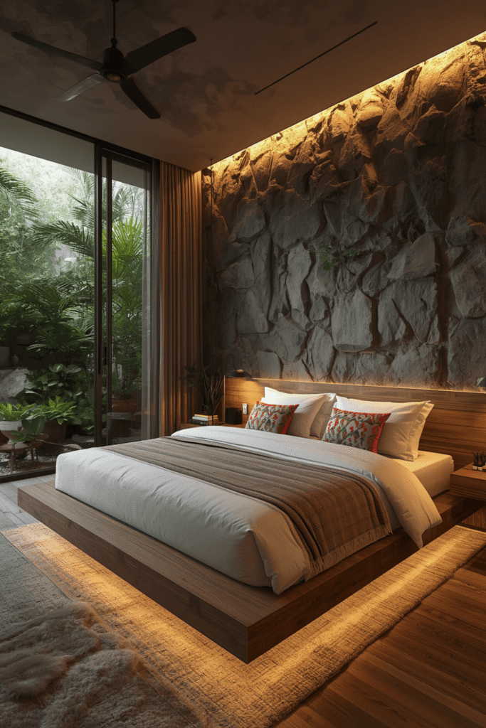 Built-in wardrobes with a wood veneer or natural grain finish