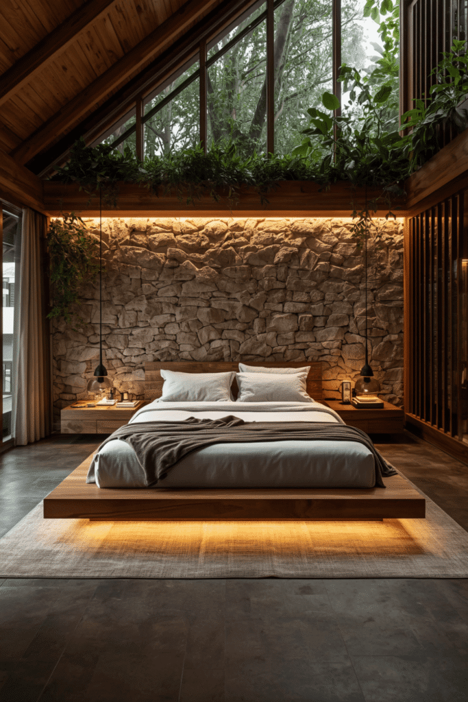 Futon-style or ultra-low platform sleeping arrangement