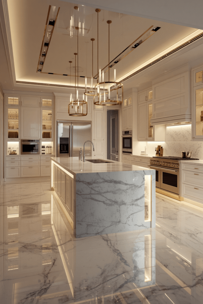 Honed rather than polished marble for a more contemporary feel