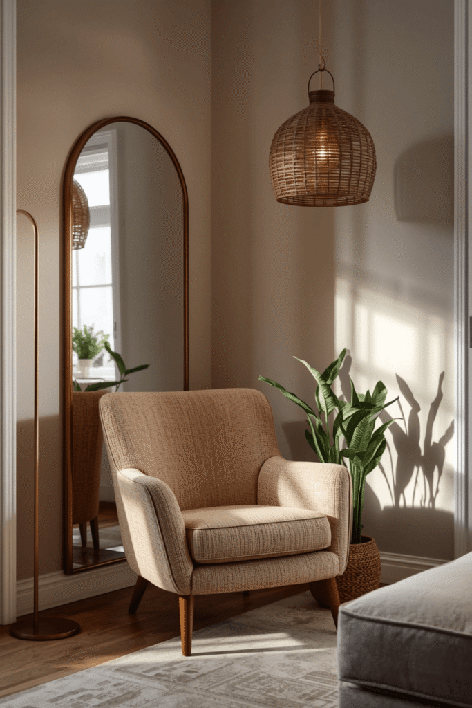 Layered cushions in mixed textures rather than a matching set