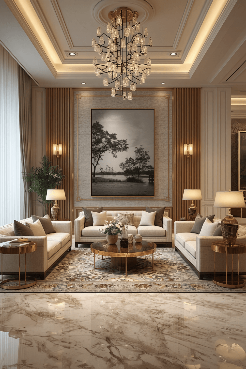 One strong statement piece over the sofa or fireplace