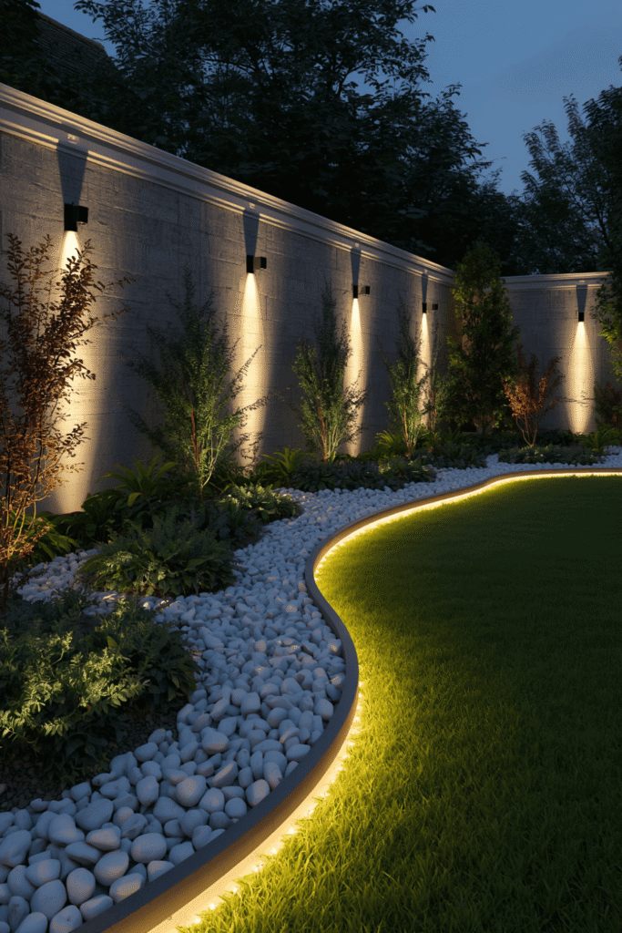 Recessed path lights along stone or paver walkways.
