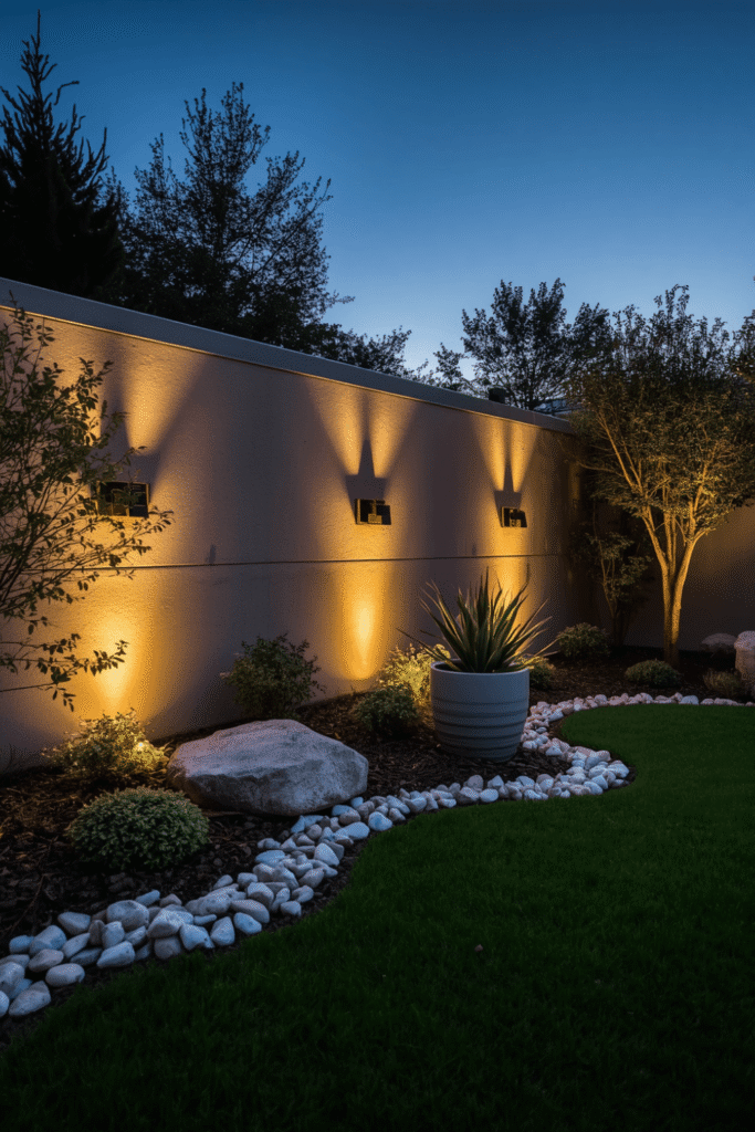 Spotlights on sculptures or focal pieces.