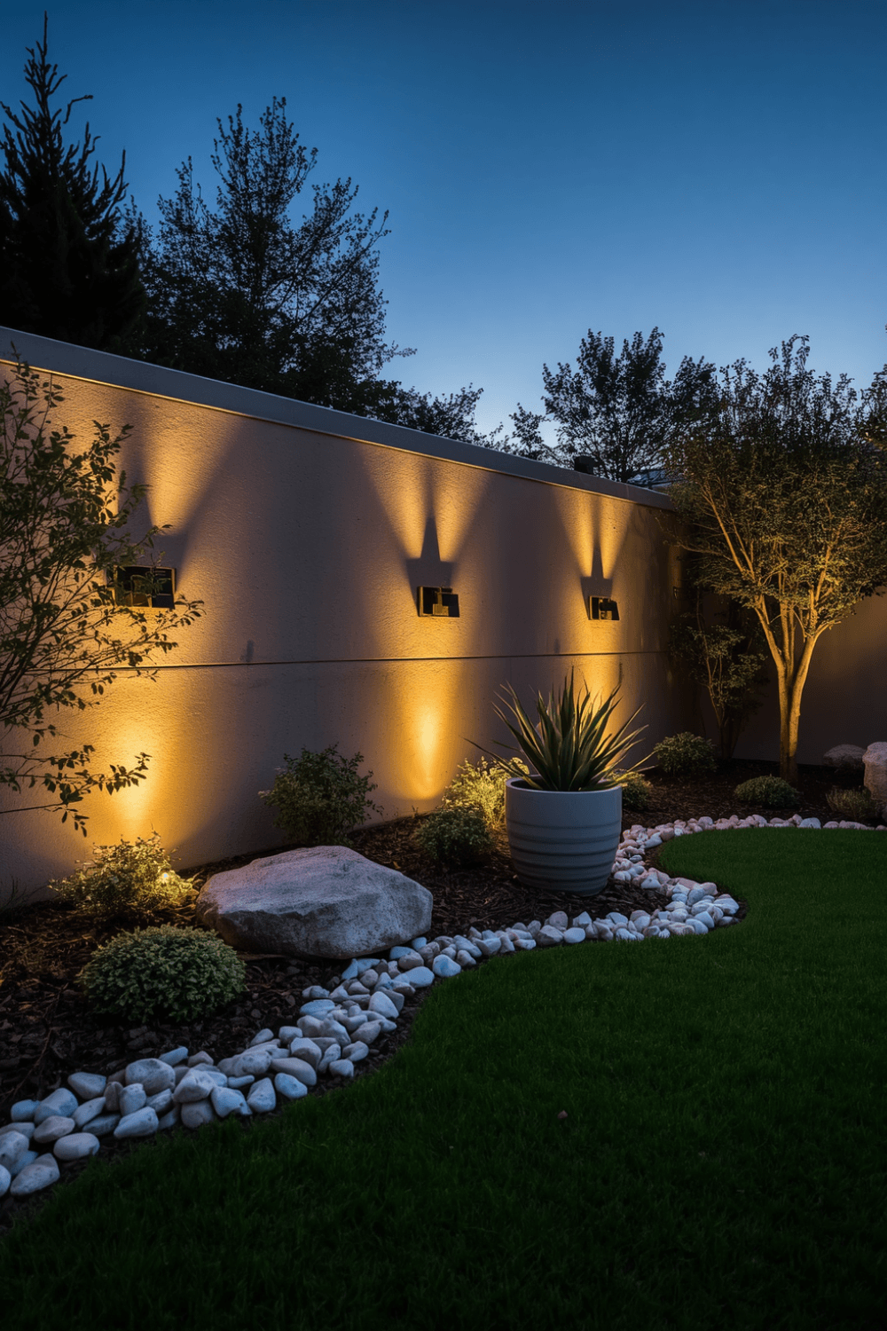 Spotlights on sculptures or focal pieces.