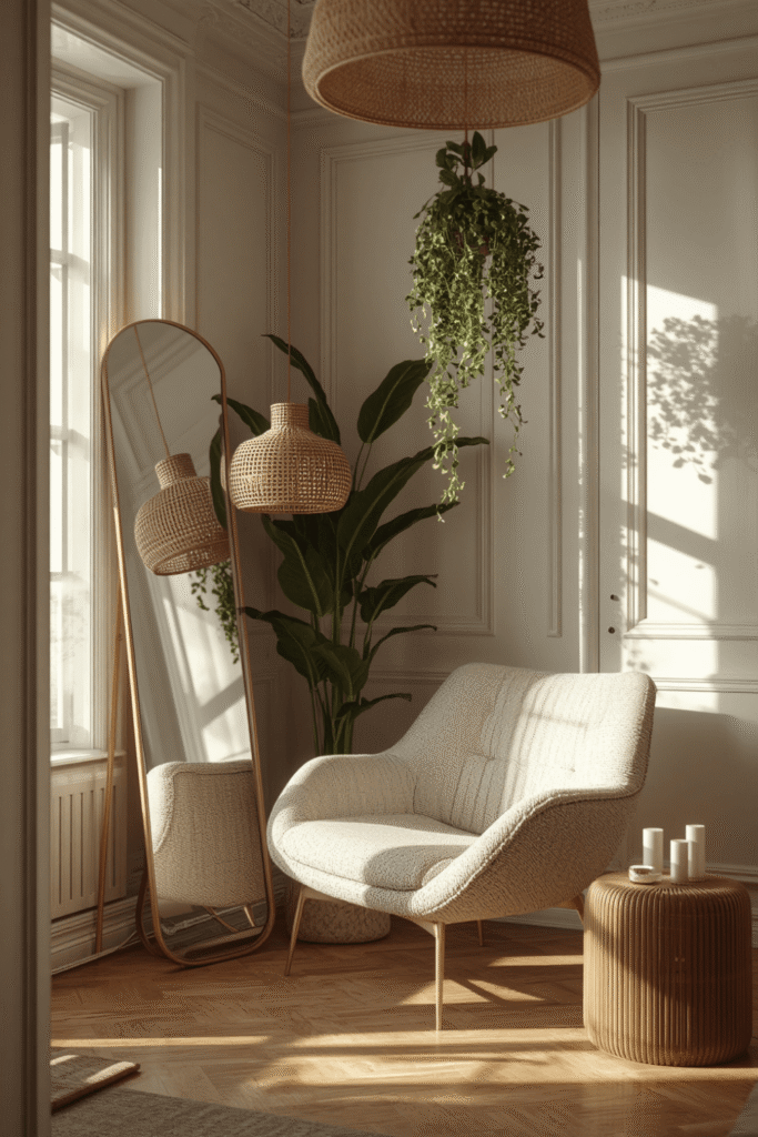 String lights or fairy lights woven through a nearby shelf or plant