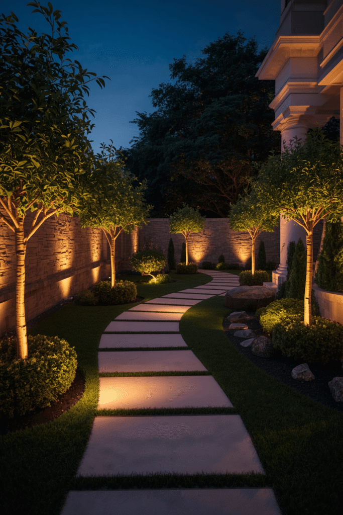 String lights over a patio or dining area.