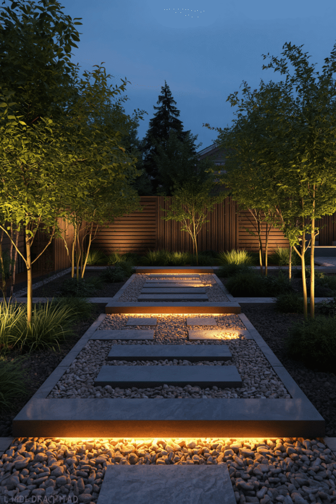 Illuminated decorative garden stones and boulders.