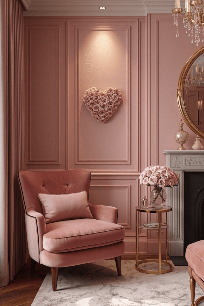 Wallpaper in a subtle pink pattern for a more soft pink aesthetic