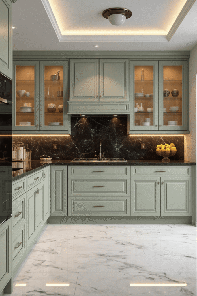 Warm LED under-cabinet strips directed at the countertop