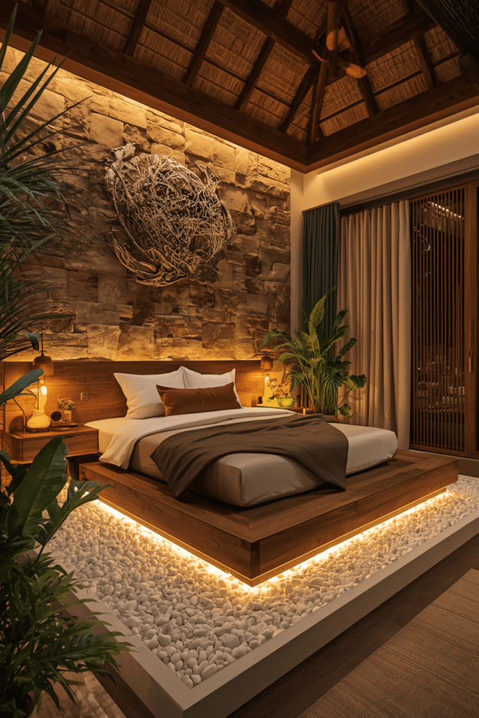 Warm ambient lighting through lamps