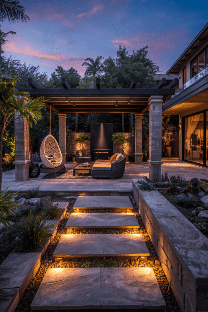 A louvred roof pergola with adjustable slats