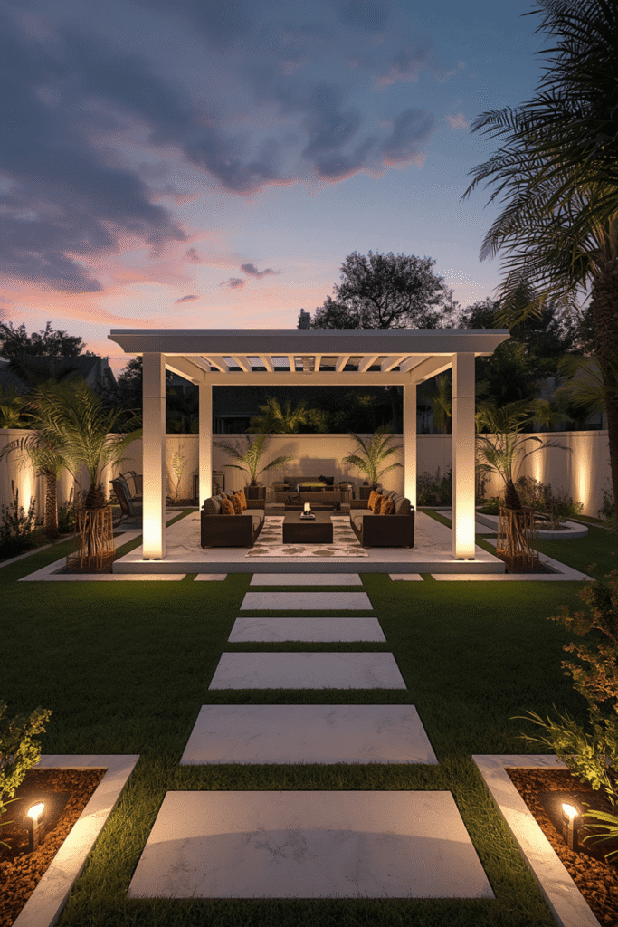 A modular outdoor sofa in a weather-resistant fabric