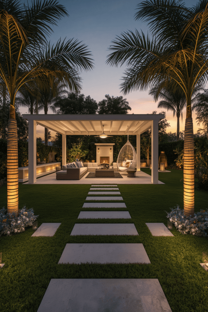 A sunken lounge area as the patio's centerpiece