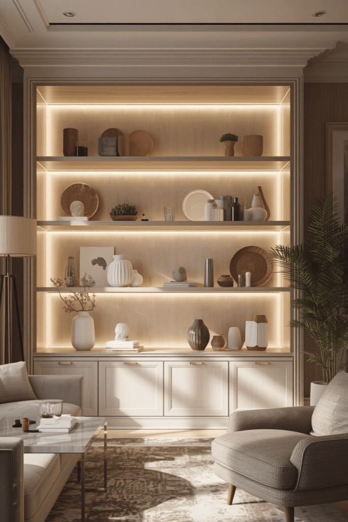 Backlit Niche Shelves in a Hallway