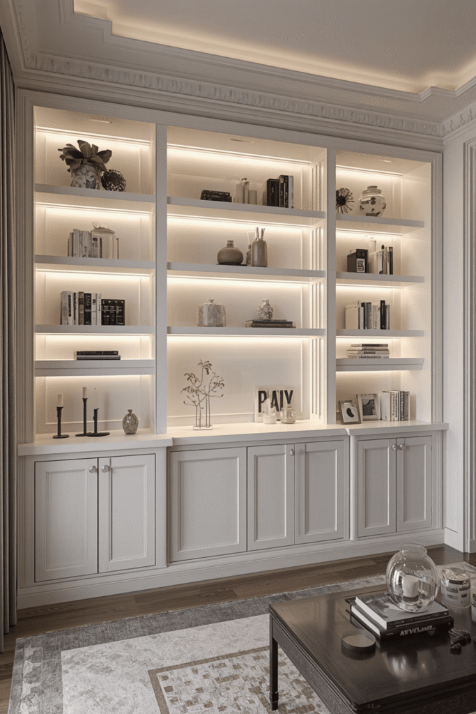 Built In Bench Seating with Shelving Above