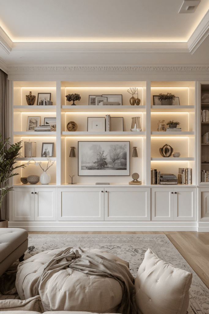 Built In Shelves Around a Fireplace