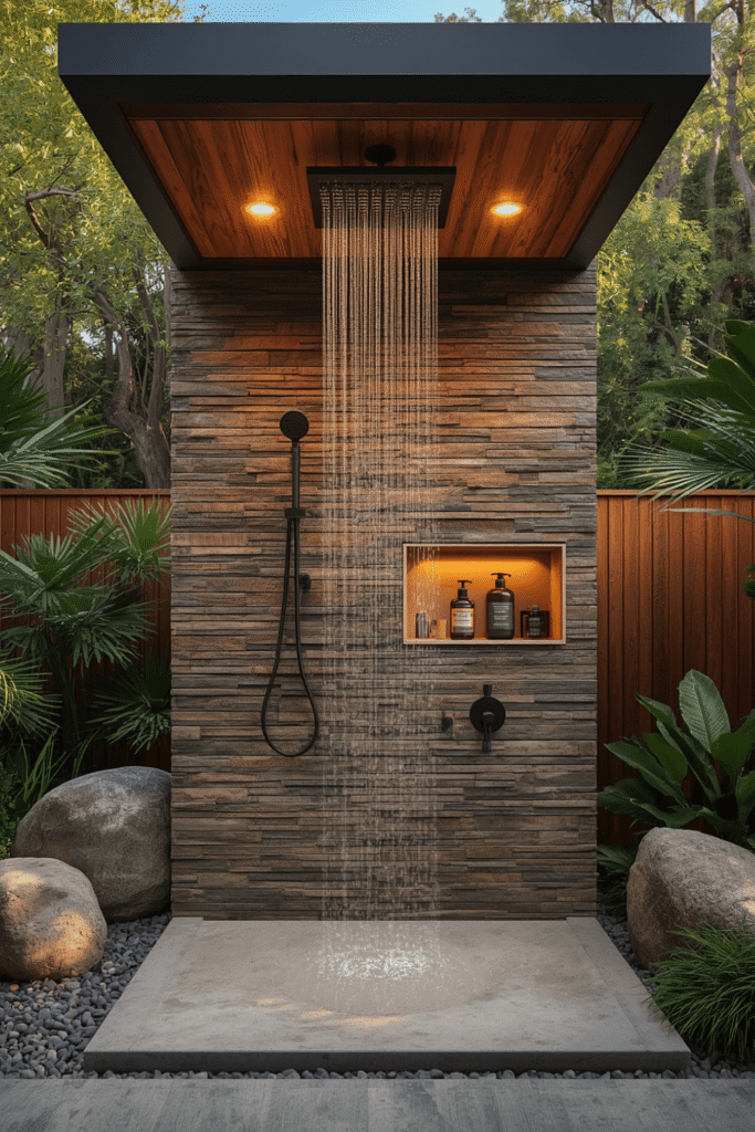 Concrete and Stone Combination Shower