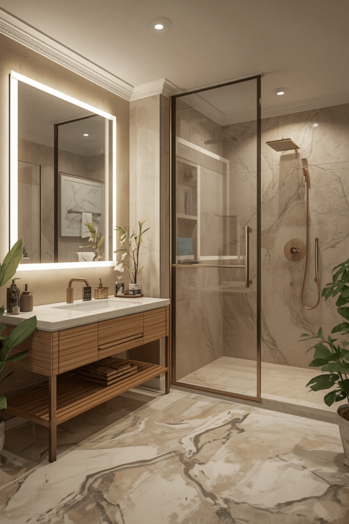 Floating vanity with an integrated LED mirror
