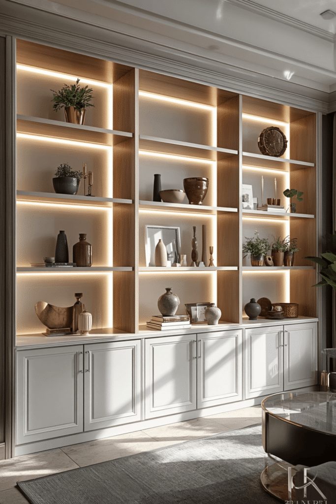 Floor to Ceiling White Built In Cabinets