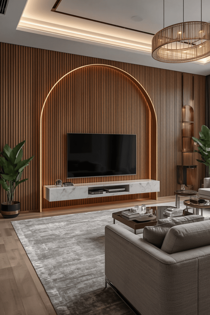 Full-Height Slat Wall Behind the TV