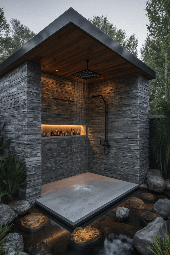 Garden Shower Surrounded by Greenery