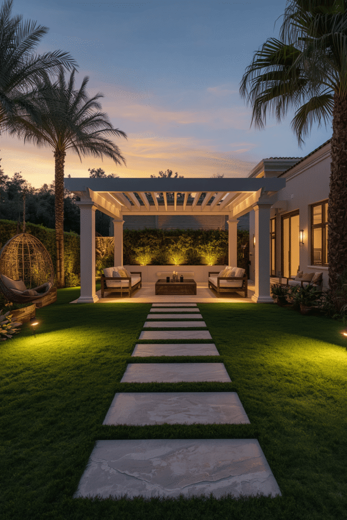 In-ground or recessed step lighting along changes of level