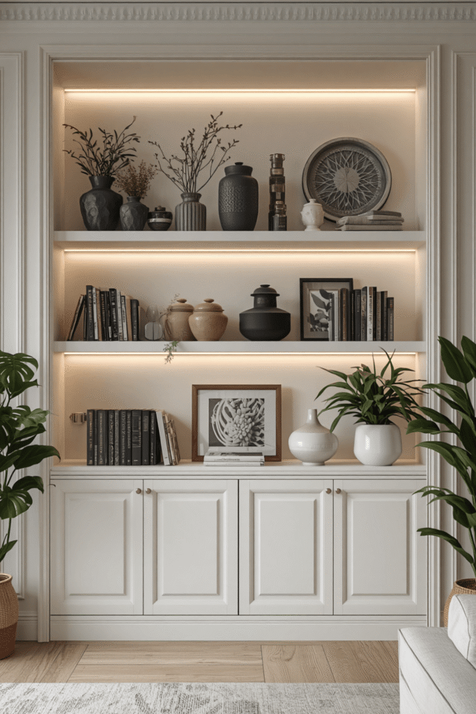 Kitchen Open Shelving with LED Under Cabinet Lighting