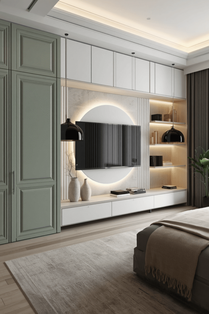 Matte Black Wardrobe with Wood Accents